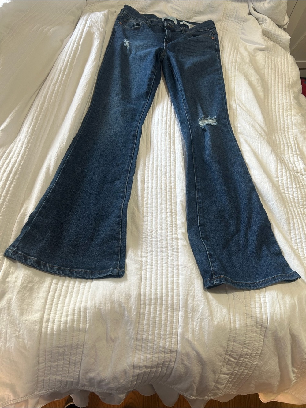 Dark Blue Distressed Boot Cut Jeans for Women